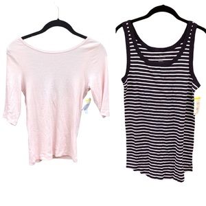 NWT Nordstrom Medium Shirt Top Lot Pink Ribbed Striped Tank BP Caslon New 2 PC